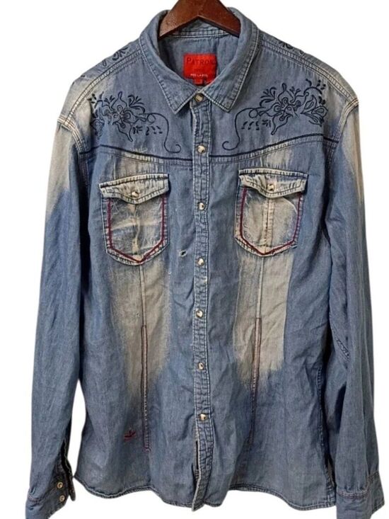 Patron Jackets & Blazers - Patron Rock Roll Cowgirl Floral Embroidered Western Pearl Snap Denim Shirt XXL